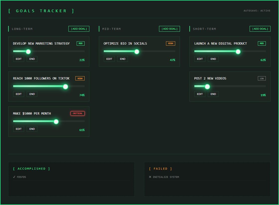 Goals Tracker Interface
